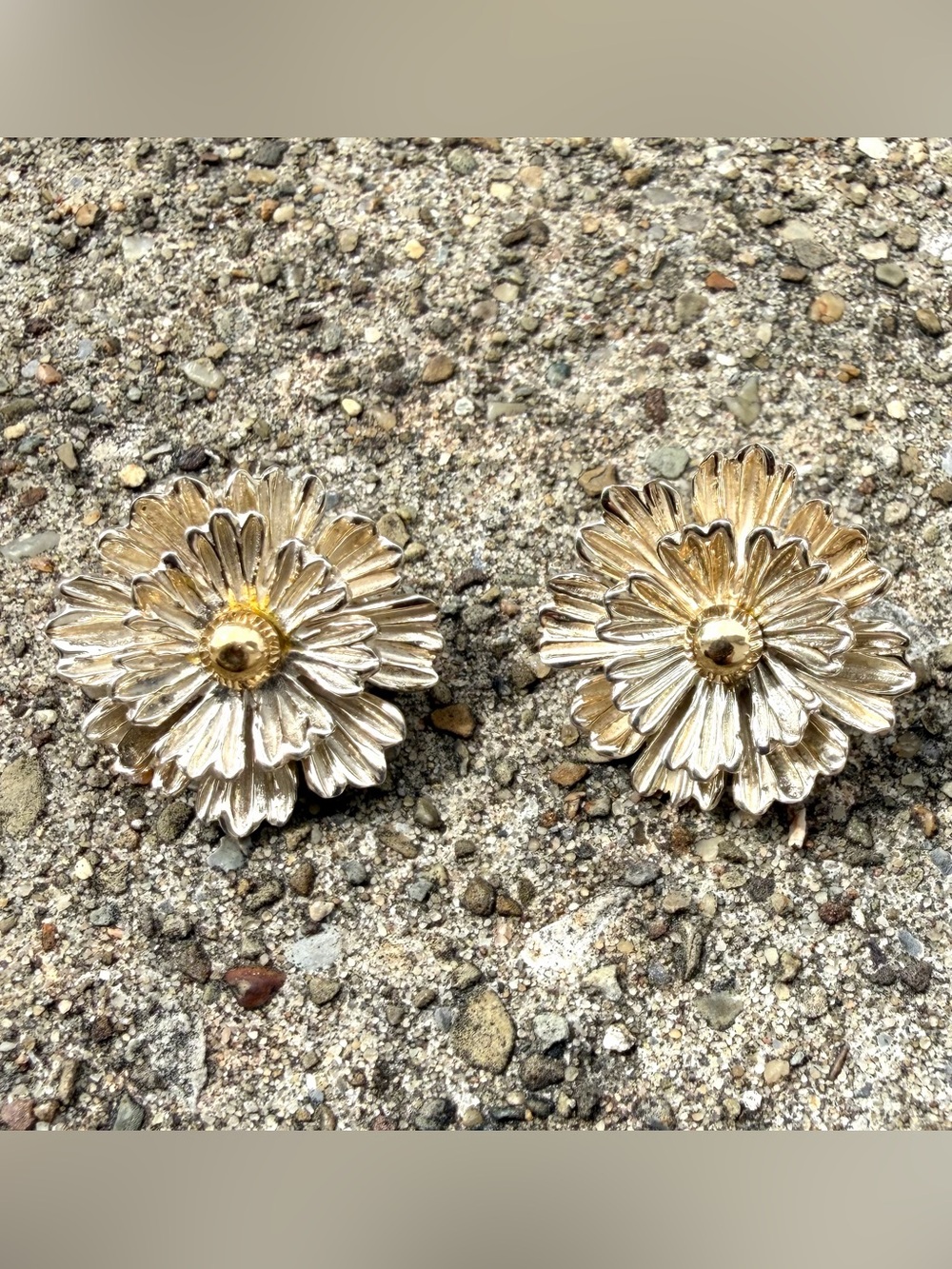 Joseph Esposito Espo Sig Sterling Silver 14k Chrysanthemum Clip On Earrings